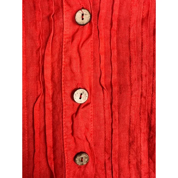 Made in Italy 100% Linen Dress Coral/Orange Tiered Button Front One Size Resort - Picture 4 of 7